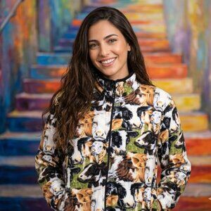 Zoofleece Cow Fleece Sweater Highland Cows Farmhouse Cow Skull Farm Jacket XL-3X